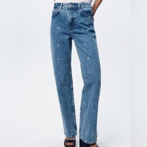 Zara High-waisted Straight Eyelet Jeans